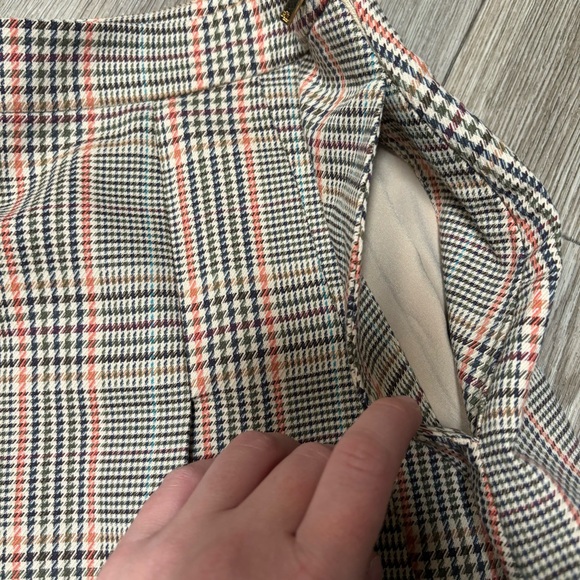 LAUREN Ralph Lauren 22% Wool Pleated A-Line Houndstooth Plaid Skirt Neutral - Picture 5 of 6